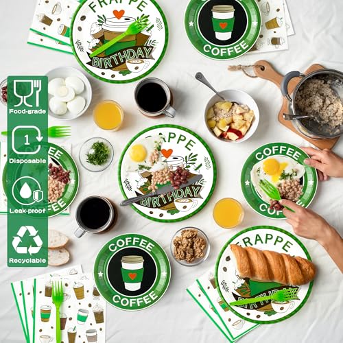Frappe Coffee Themed 96-Piece Party Tableware Set – Disposable Plates, Napkins, Forks for 24 Guests