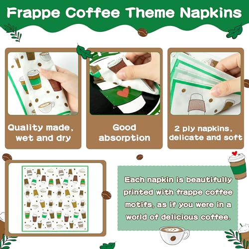 Frappe Coffee Themed 96-Piece Party Tableware Set – Disposable Plates, Napkins, Forks for 24 Guests