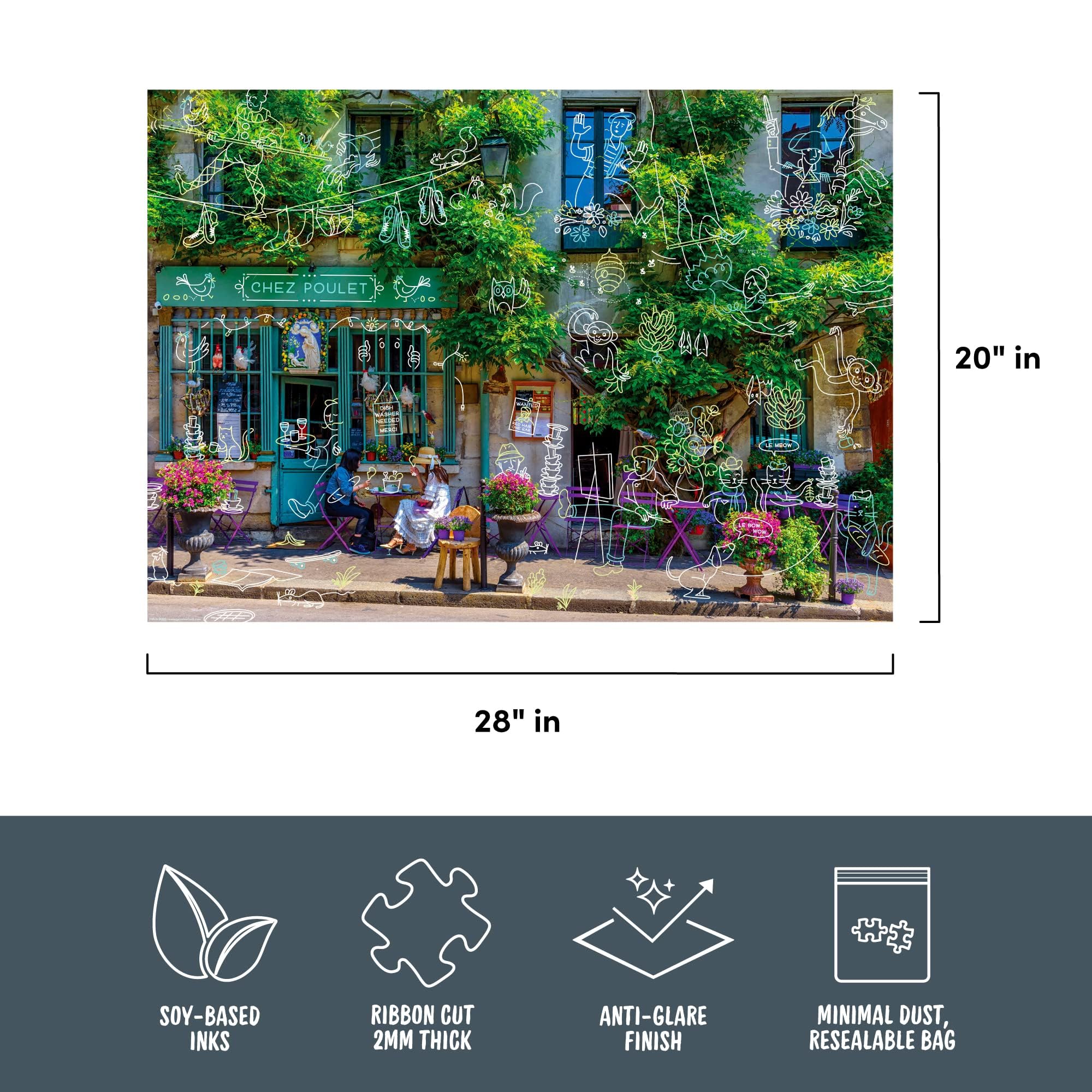 Fred Chez Poulet 1000-Piece Jigsaw Puzzle – Doodle Art with Matte Finish and Soy Ink