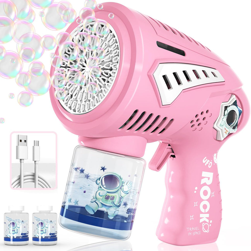 FREQUENT BUBBLES Big Bubble Gun - Rechargeable 72-Hole Bubble Machine with LED Lights for Kids Ages 3+
