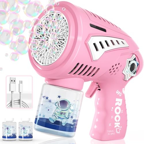 FREQUENT BUBBLES Big Bubble Gun - Rechargeable 72-Hole Bubble Machine with LED Lights for Kids Ages 3+