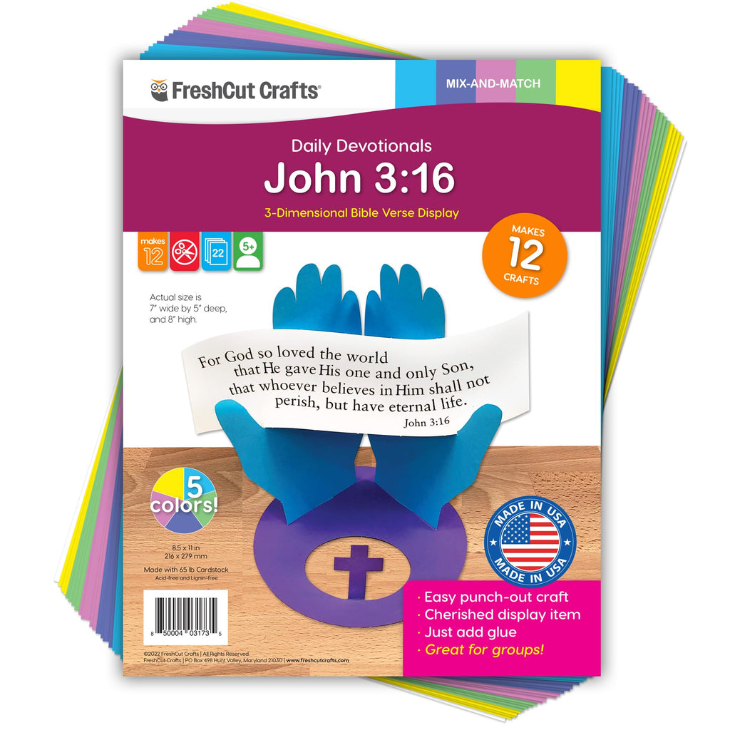 FreshCut Crafts John 3:16 3-D Paper Craft Kit – 12 Tabletop Displays for Kids Ages 5+