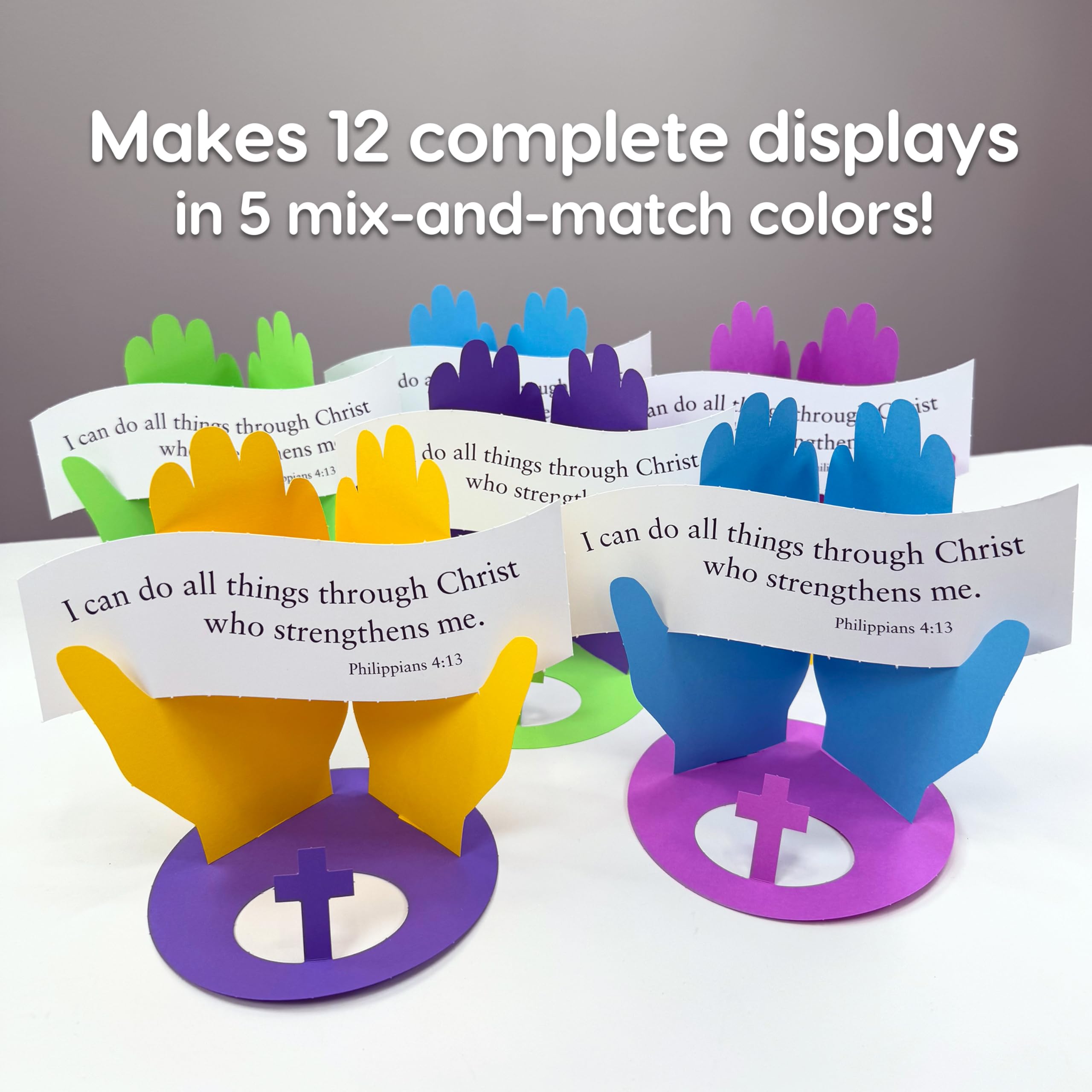 FreshCut Crafts Philippians 4:13 Punch-Out 3-D Paper Kit - 12 Colorful Tabletop Bible Crafts for Kids Ages 5+