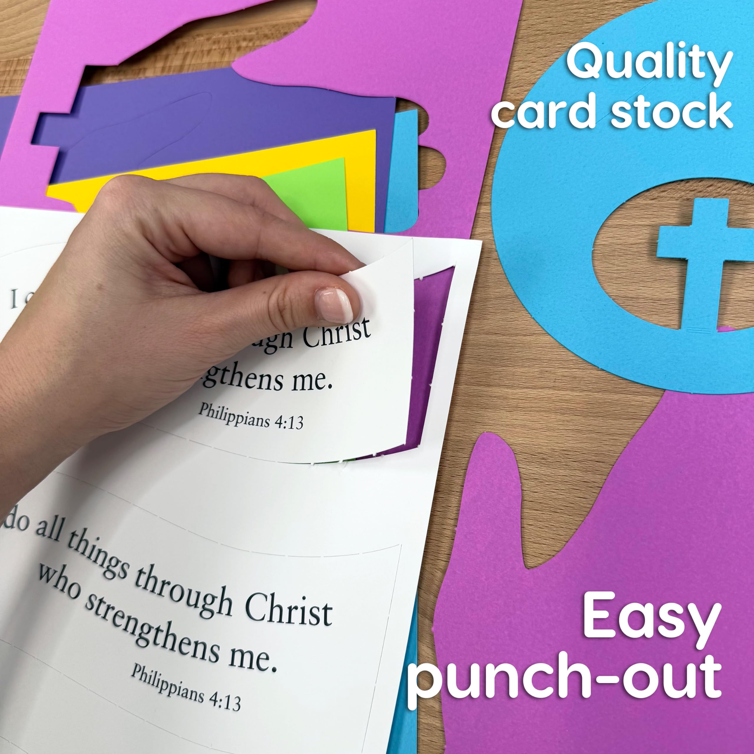 FreshCut Crafts Philippians 4:13 Punch-Out 3-D Paper Kit - 12 Colorful Tabletop Bible Crafts for Kids Ages 5+