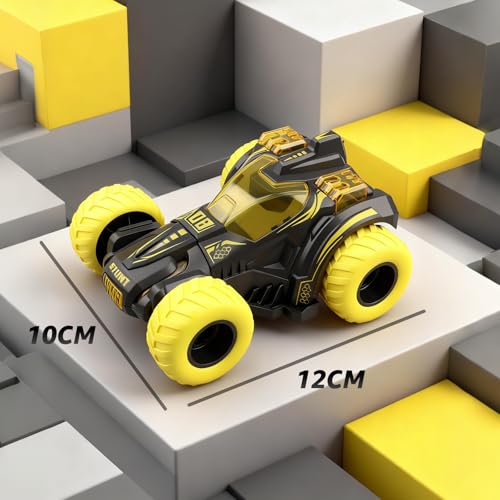 Friction Powered Flip Stunt Car – Push and Go Toy Car with 360° Spin for Kids 3+ (Yellow)