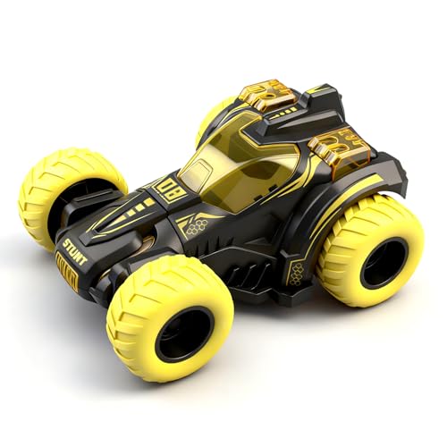 Friction Powered Flip Stunt Car – Push and Go Toy Car with 360° Spin for Kids 3+ (Yellow)