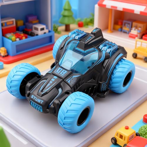 Friction Powered Flip Stunt Car – Push and Go Toy with 360° Spin, No Batteries Needed, for Kids Ages 3+ (Blue)
