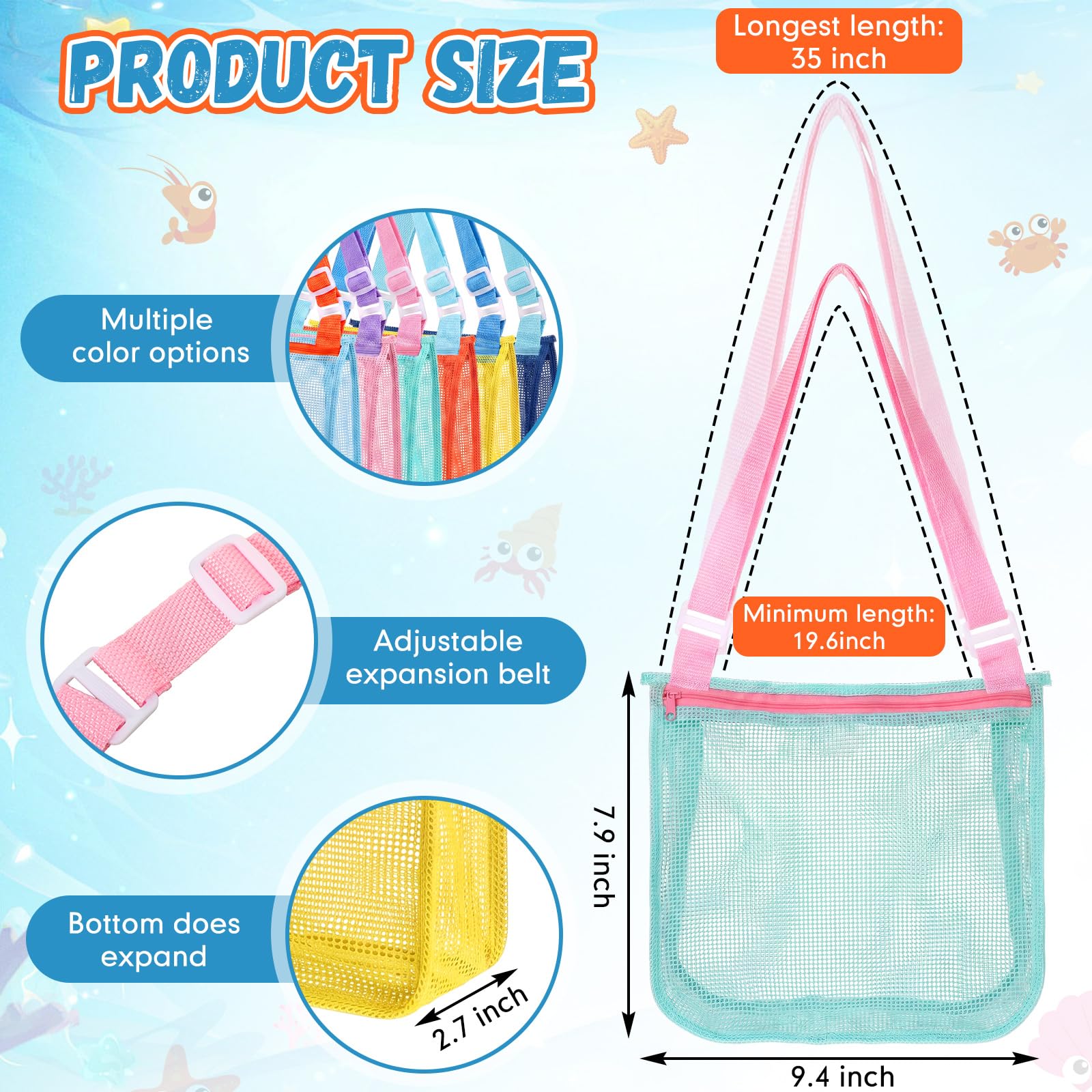 Frienda 4 Pack Mesh Beach Bags for Shell Collecting, Sand Toys, and Swimming Accessories - Assorted Colors