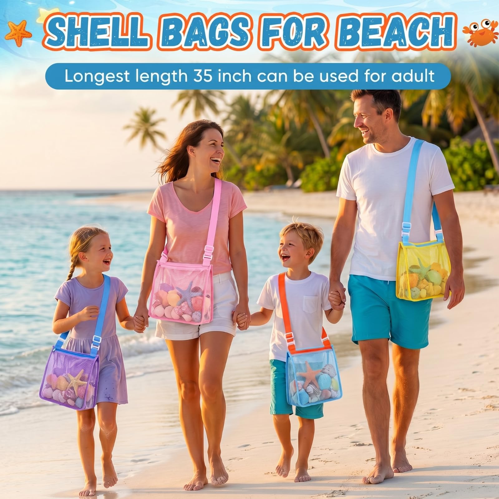 Frienda 4 Pack Mesh Beach Bags for Shell Collecting, Sand Toys, and Swimming Accessories - Assorted Colors