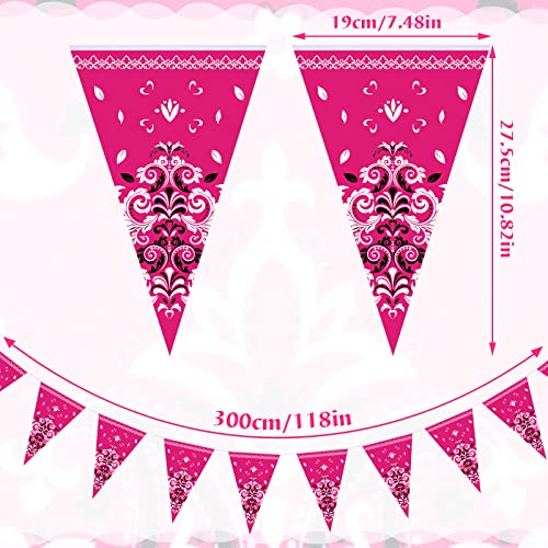 Frienda 5 Pack Western Cowgirl Party Banners - 9.8ft Bandana Pennant Flags, Rose Red Paper Decor for Wild West Birthday & Party