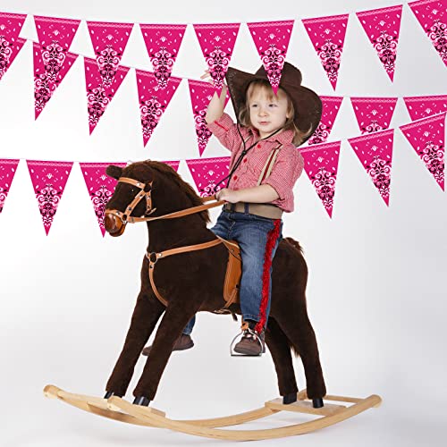 Frienda 5 Pack Western Cowgirl Party Banners - 9.8ft Bandana Pennant Flags, Rose Red Paper Decor for Wild West Birthday & Party
