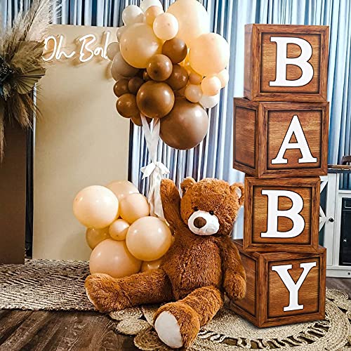 Frigg 4-Pack Wood Grain Baby Shower Boxes – Brown Teddy Bear Decor, Gender Reveal & Birthday Centerpiece Blocks