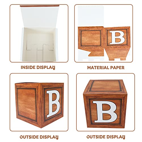 Frigg 4-Pack Wood Grain Baby Shower Boxes – Brown Teddy Bear Decor, Gender Reveal & Birthday Centerpiece Blocks