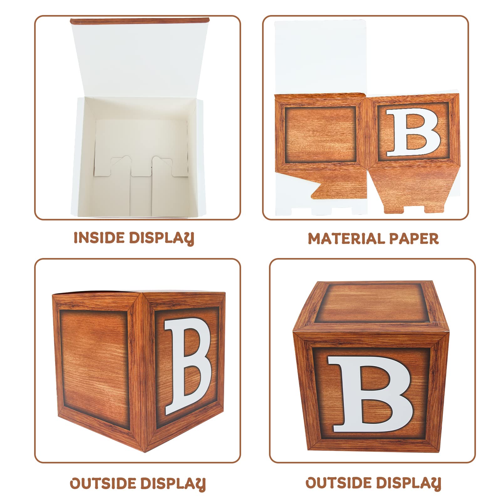 Frigg 4-Pack Wood Grain Baby Shower Boxes – Brown Teddy Bear Decor, Gender Reveal & Birthday Centerpiece Blocks