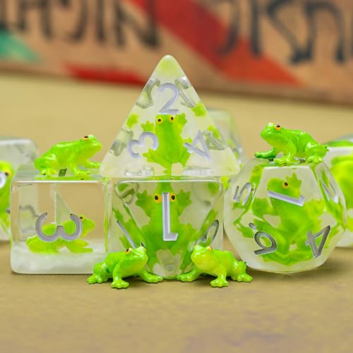Frog Resin Dice Set – 7 Polyhedral Dice for D&D and RPG Games