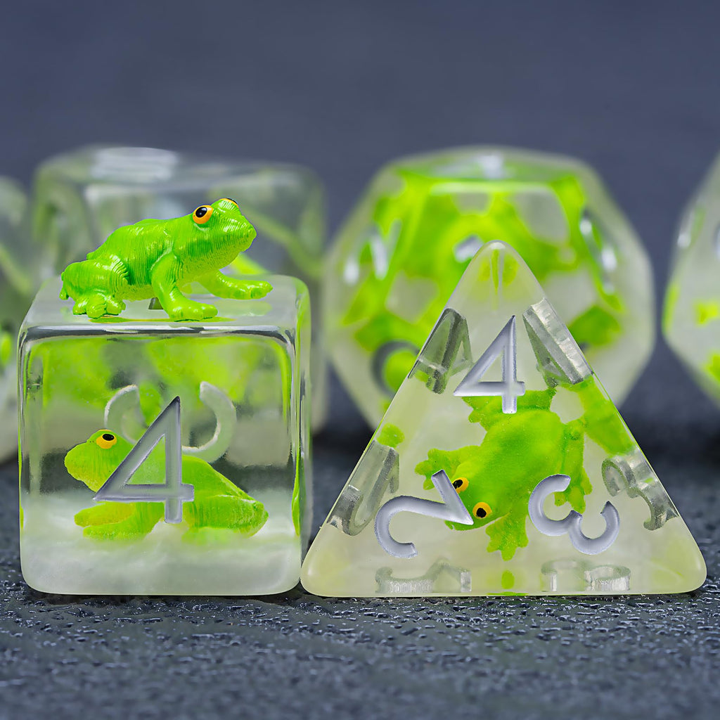 Frog Resin Dice Set – 7 Polyhedral Dice for D&D and RPG Games