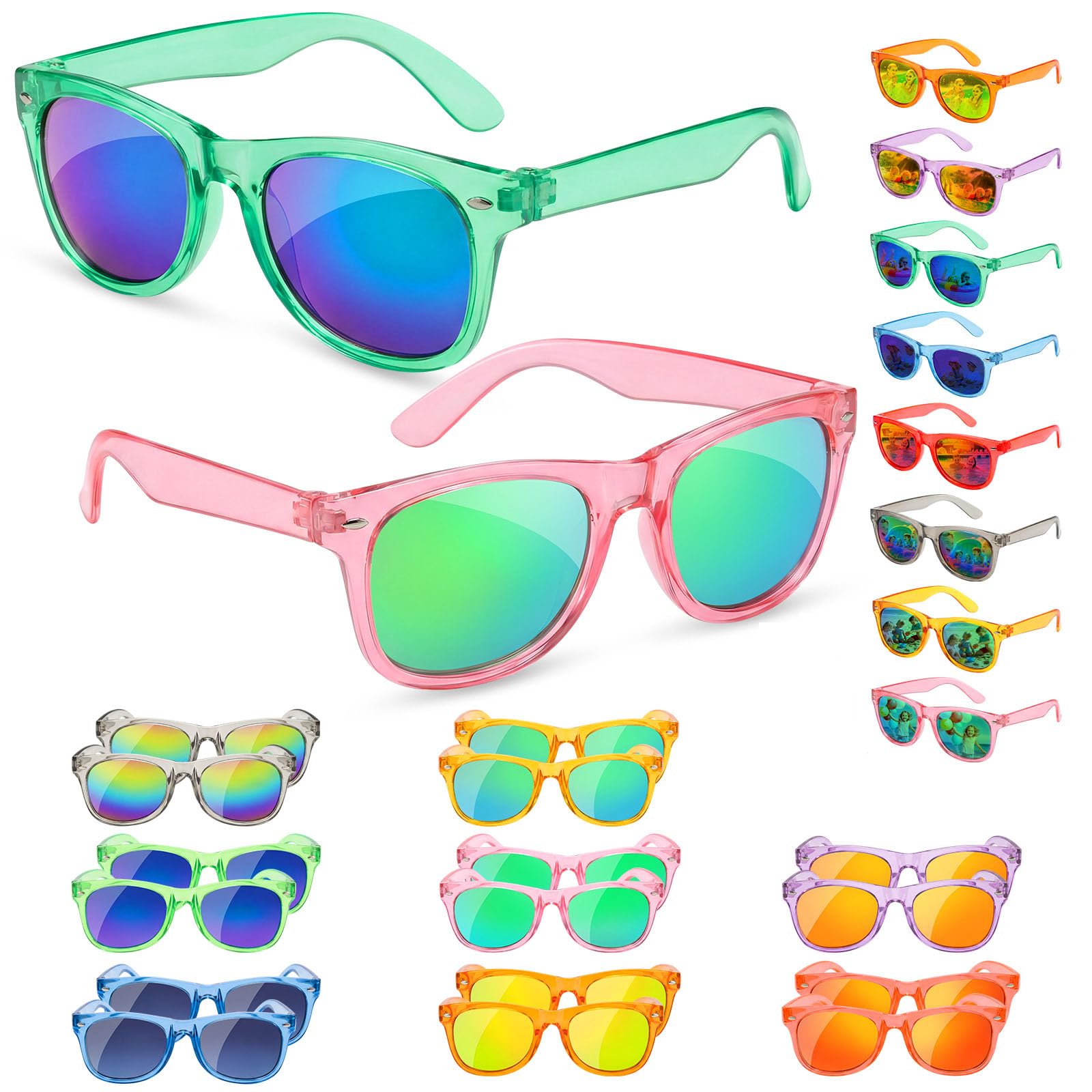 Froman Kids Sunglasses Bulk 16 Pack Neon UV 400 Protection Party Favors for Ages 3-8