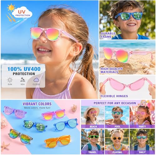 Froman Kids Sunglasses Bulk 16 Pack Neon UV 400 Protection Party Favors for Ages 3-8