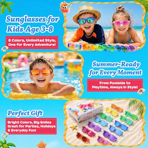 Froman Kids Sunglasses Bulk 16 Pack Neon UV 400 Protection Party Favors for Ages 3-8