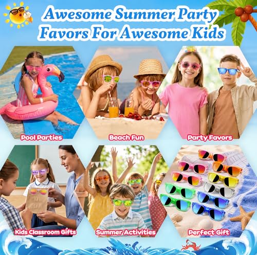 Froman Kids Sunglasses Bulk 16 Pack Neon UV 400 Protection Party Favors for Ages 3-8