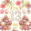 Froova 13th Birthday Decorations for Girl - Blush Pink Balloon Kit with Banner, Cake Topper, Pom Poms