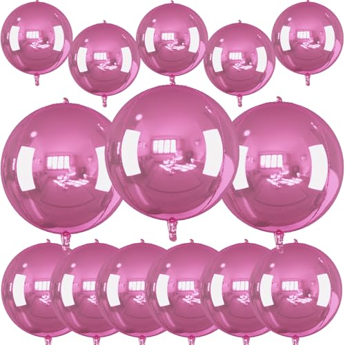 Froova 14 Pack Pink Foil Balloons - 22/15/10 Inch 4D Ball Set for Party Decor