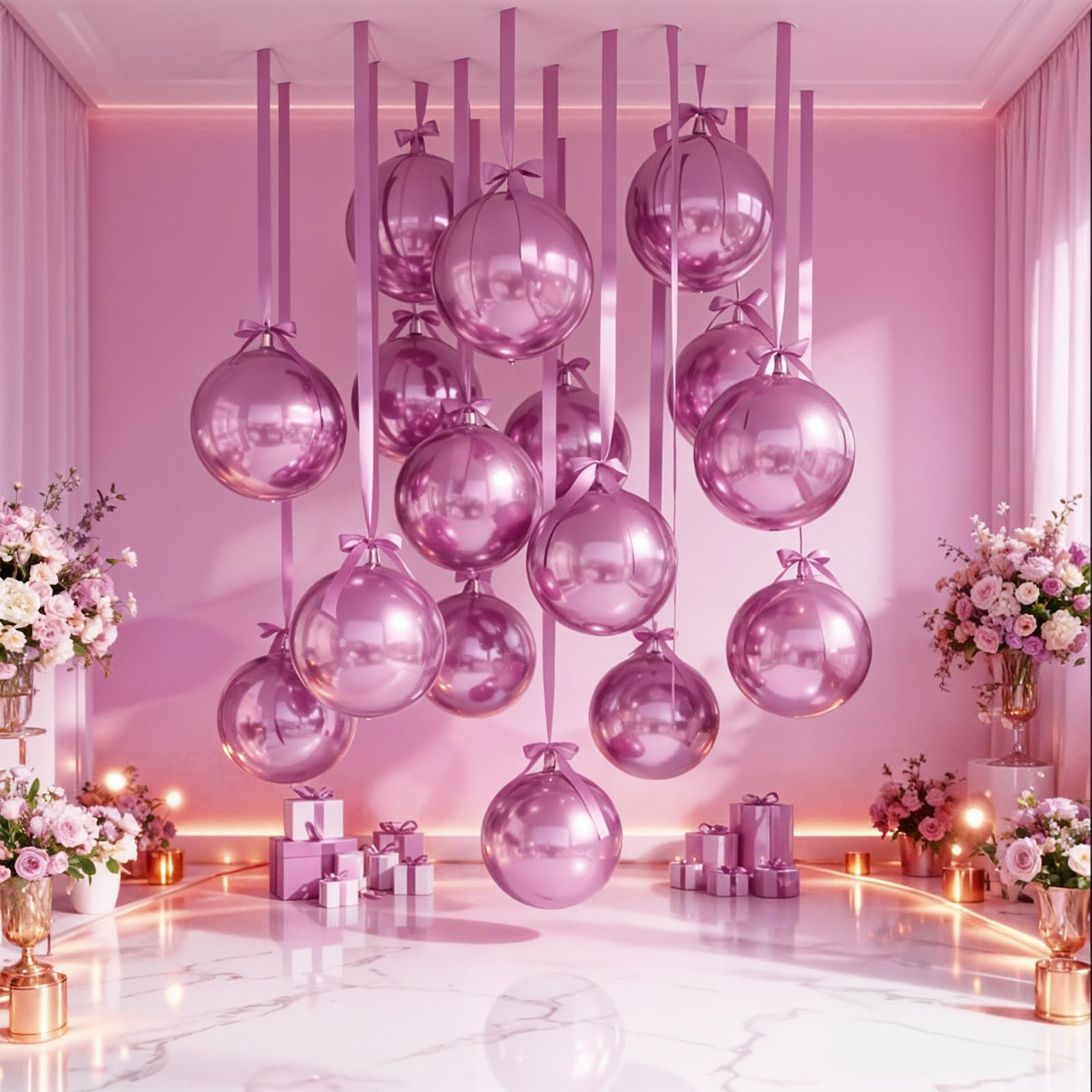 Froova 14 Pack Pink Foil Balloons - 22/15/10 Inch 4D Ball Set for Party Decor