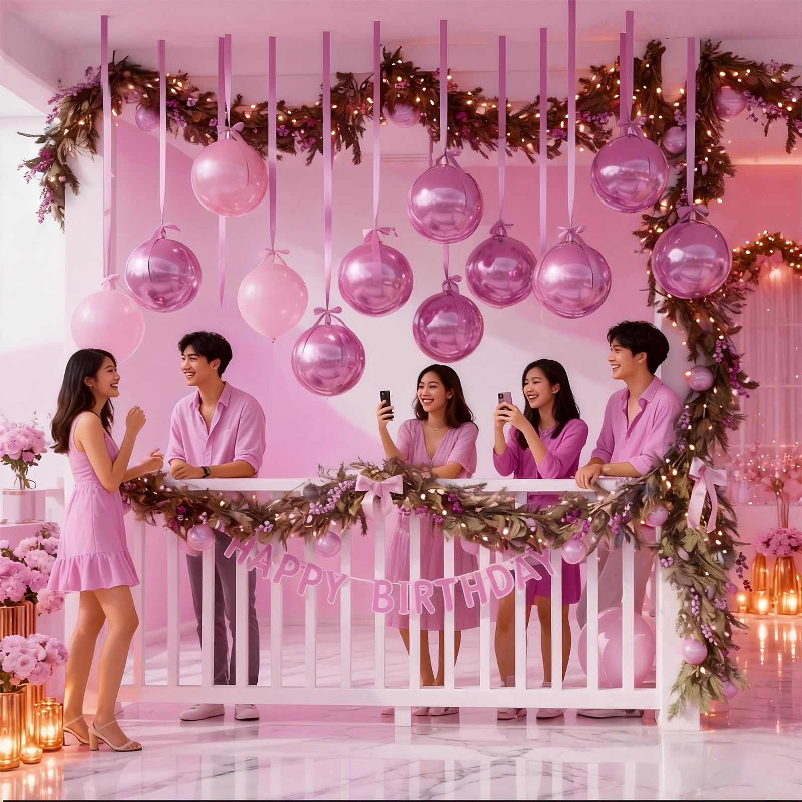Froova 14 Pack Pink Foil Balloons - 22/15/10 Inch 4D Ball Set for Party Decor