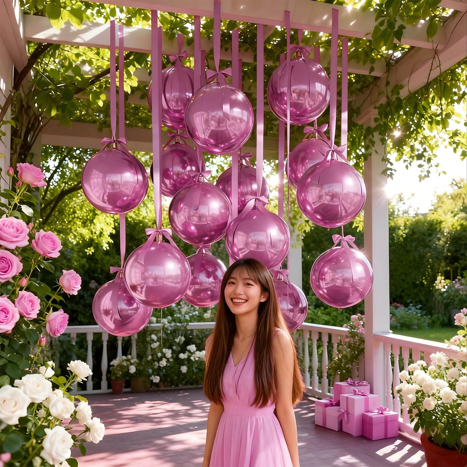 Froova 14 Pack Pink Foil Balloons - 22/15/10 Inch 4D Ball Set for Party Decor