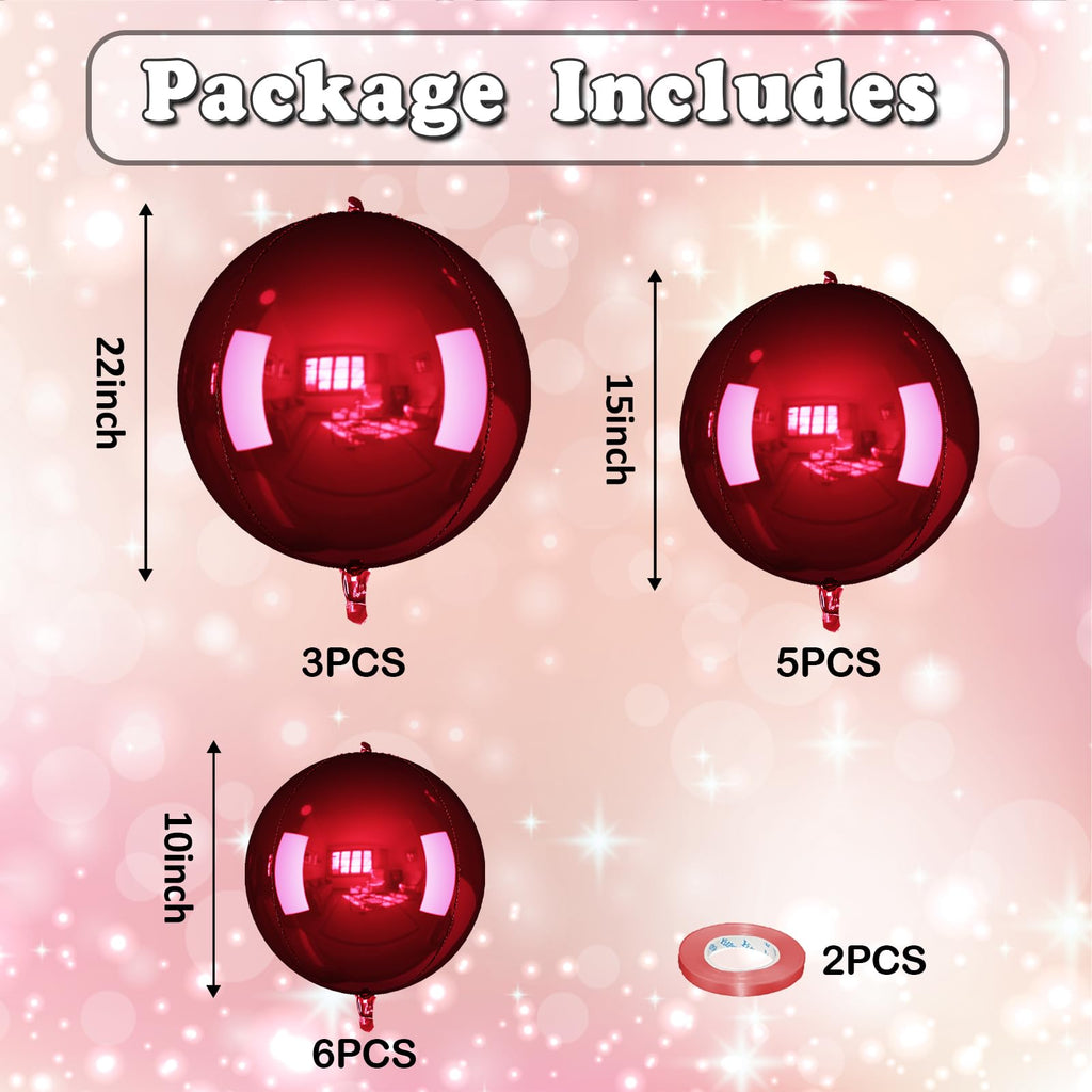 Froova 14-Piece Burgundy Foil Balloon Set – 22/15/10 Inch Maroon Metallic 4D Balloons for Parties