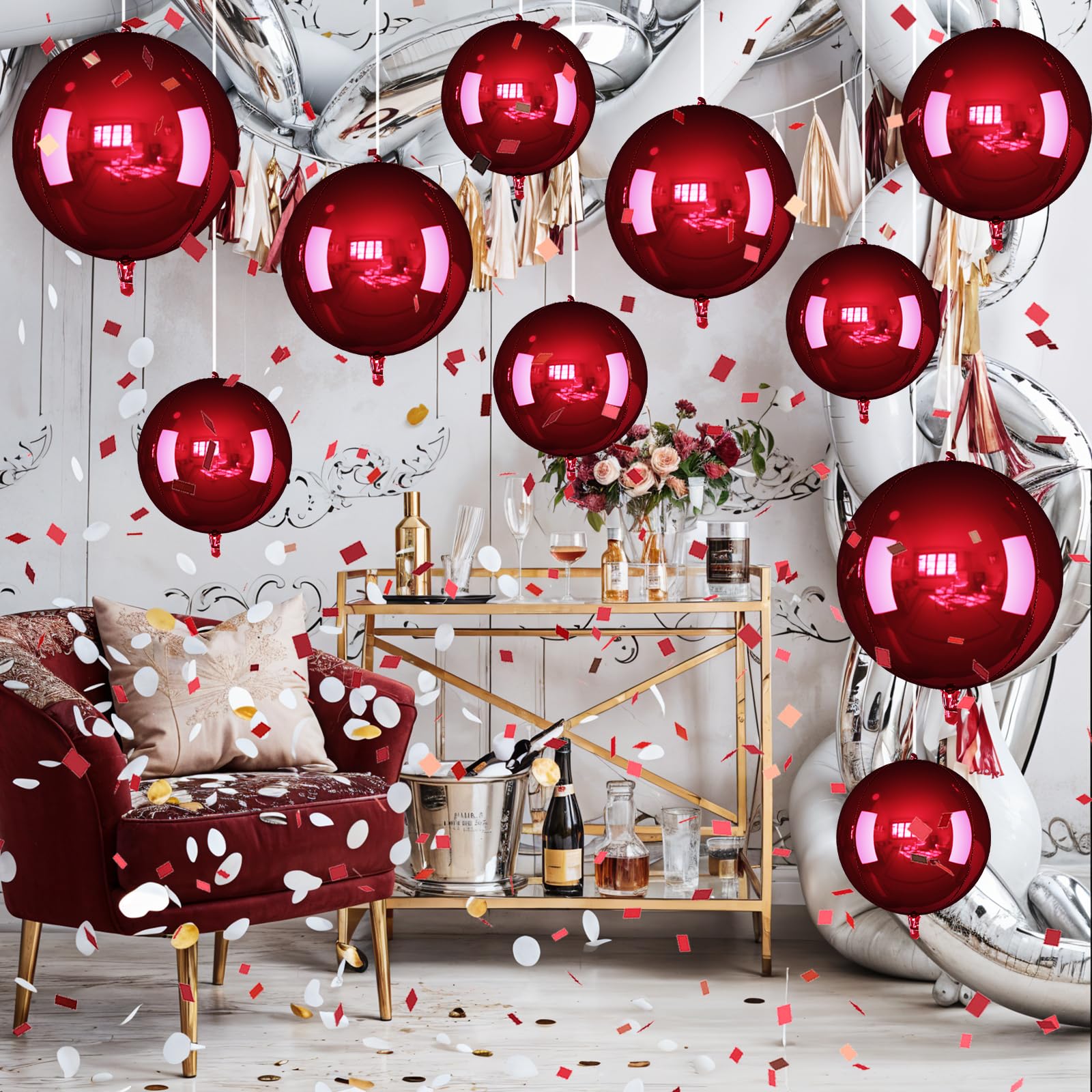 Froova 14-Piece Burgundy Foil Balloon Set – 22/15/10 Inch Maroon Metallic 4D Balloons for Parties