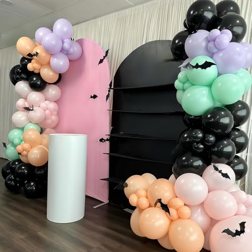 Froova 51-Piece Halloween Balloon Set - Pastel Pink Purple Black with Bat Stickers & Ribbon