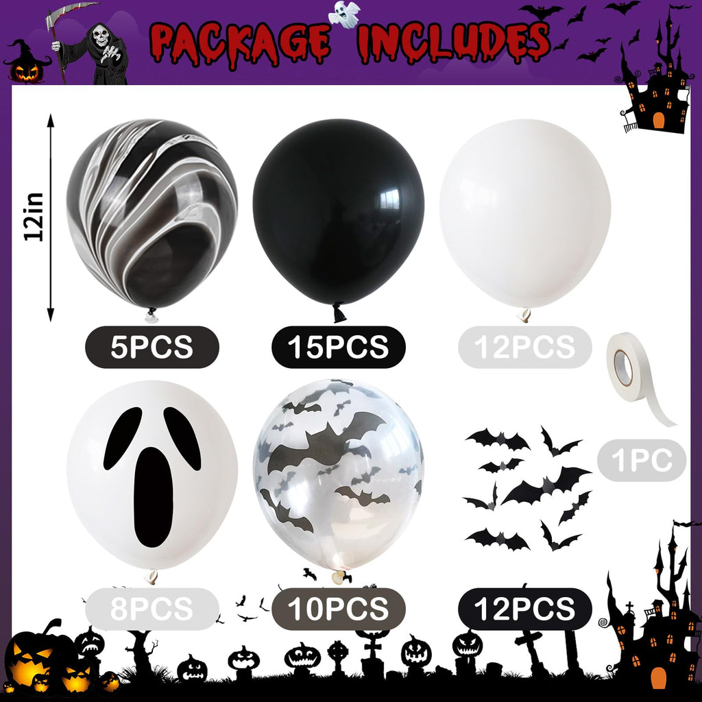 Froova 51-Piece Halloween Balloon Set with Bat Stickers and Ghost Balloons