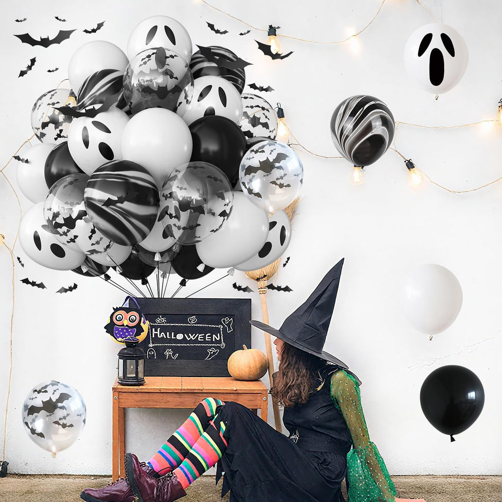 Froova 51-Piece Halloween Balloon Set with Bat Stickers and Ghost Balloons