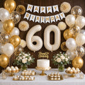 Froova 60th Birthday Decorations 33-Piece Set – Beige Gold White Neutral Party Supplies