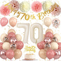 Froova 70th Birthday Decorations for Women - Dusty Blush Pink Balloons, Banner, Cake Topper & Pom Poms