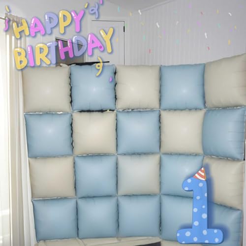 Froova Baby Blue White 25PCS Square Foil Balloons Backdrop Kit - 19 Inch Double Sided for Baby Shower, Boho, Birthday Party Decor