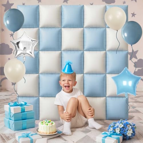 Froova Baby Blue White 25PCS Square Foil Balloons Backdrop Kit - 19 Inch Double Sided for Baby Shower, Boho, Birthday Party Decor