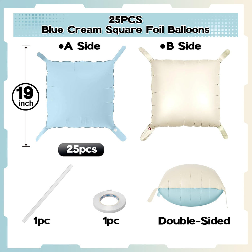 Froova Baby Blue White 25PCS Square Foil Balloons Backdrop Kit - 19 Inch Double Sided for Baby Shower, Boho, Birthday Party Decor