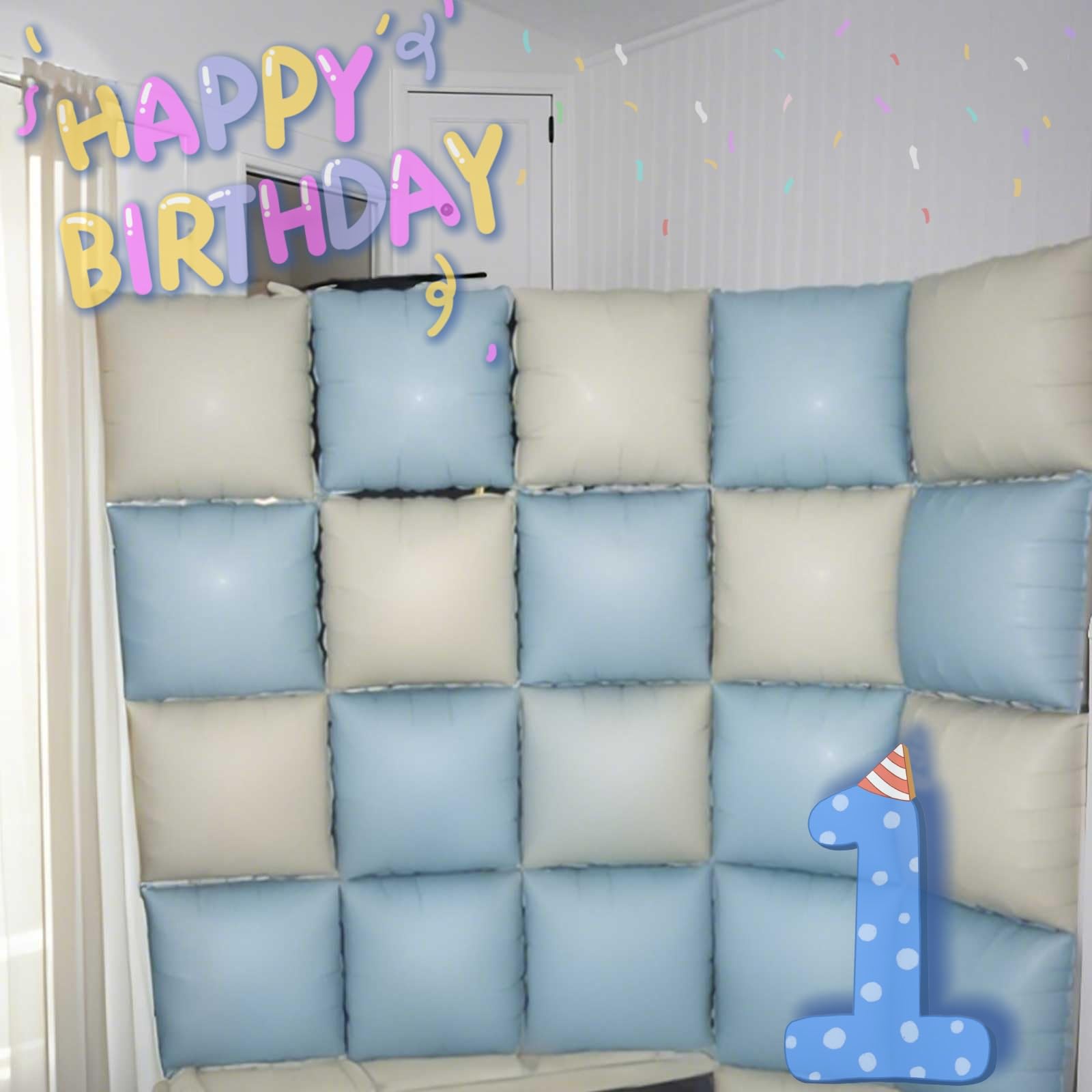 Froova Baby Blue White 25PCS Square Foil Balloons Backdrop Kit - 19 Inch Double Sided for Baby Shower, Boho, Birthday Party Decor