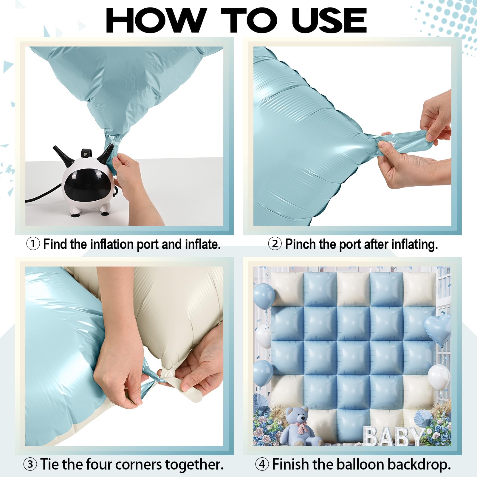 Froova Baby Blue White 25PCS Square Foil Balloons Backdrop Kit - 19 Inch Double Sided for Baby Shower, Boho, Birthday Party Decor
