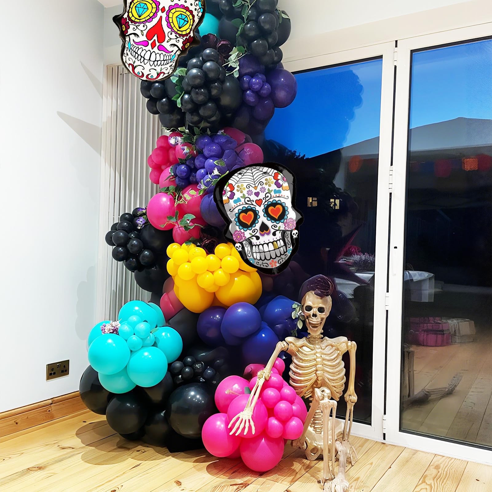 Froova Day of the Dead Balloon Arch Kit – 128 Colorful Latex & Foil Balloons for Dia de los Muertos Party Decor