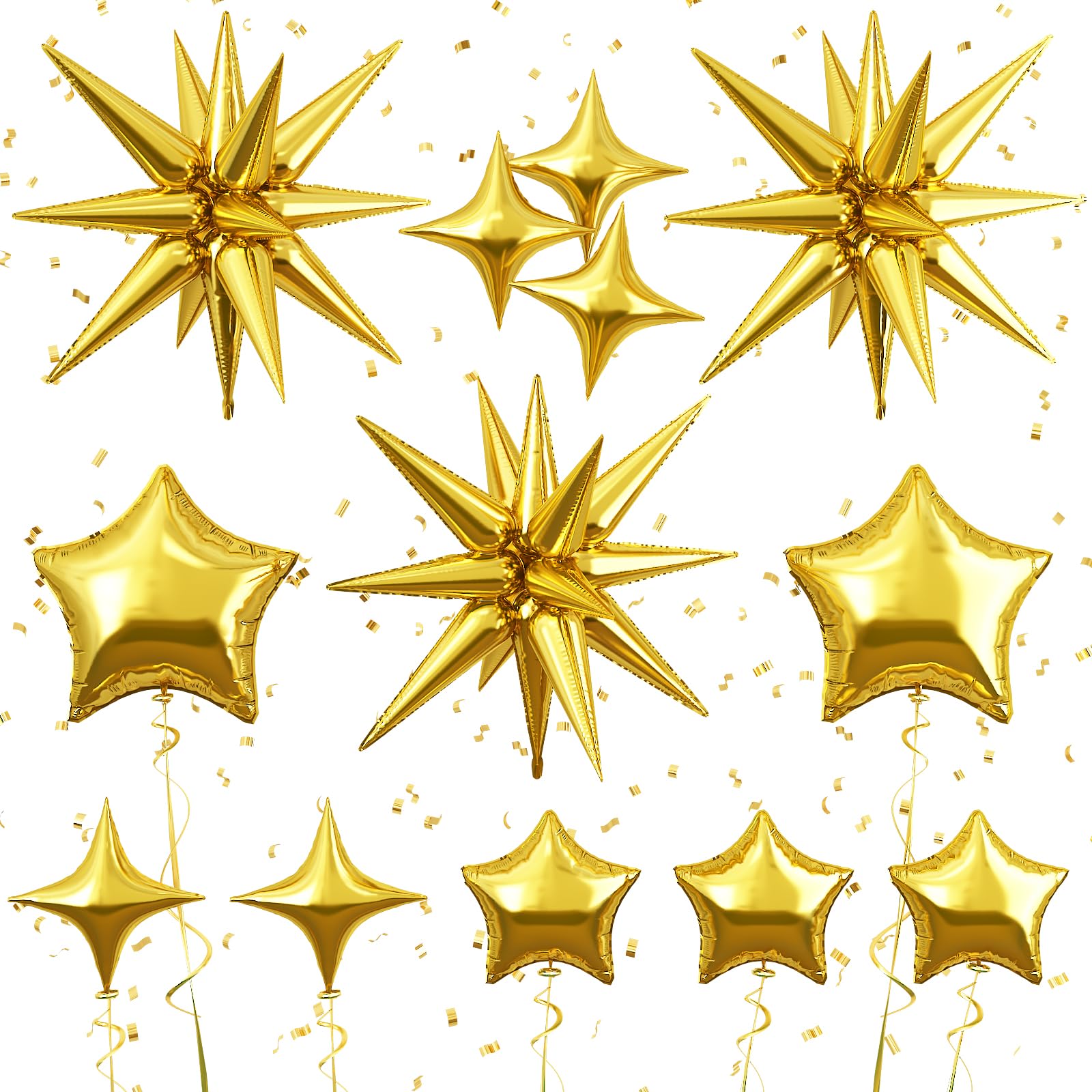 Froova Gold Foil Star Balloons Set - 22/18/10 Inch Metallic Stars for New Year, Baby Shower, Birthday Party Decorations