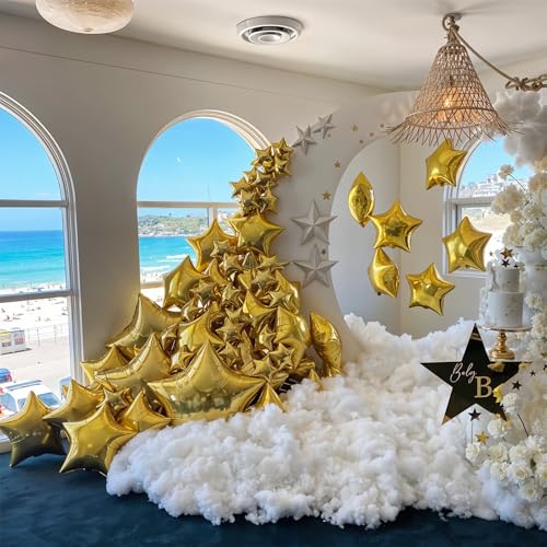 Froova Gold Foil Star Balloons Set - 22/18/10 Inch Metallic Stars for New Year, Baby Shower, Birthday Party Decorations