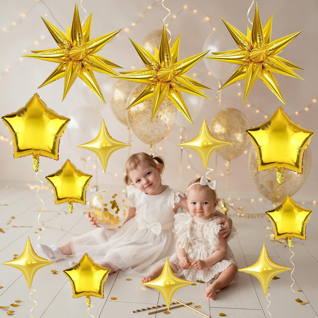 Froova Gold Foil Star Balloons Set - 22/18/10 Inch Metallic Stars for New Year, Baby Shower, Birthday Party Decorations