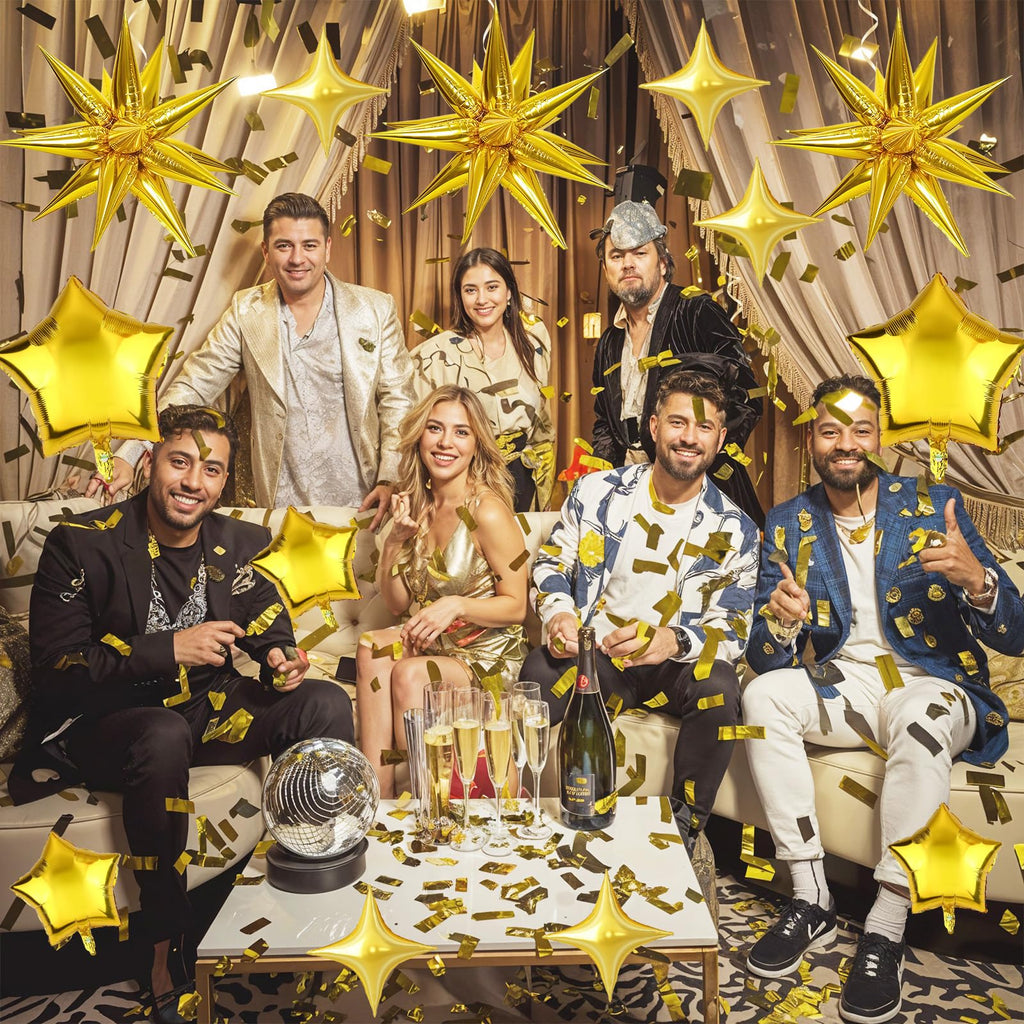 Froova Gold Foil Star Balloons Set - 22/18/10 Inch Metallic Stars for New Year, Baby Shower, Birthday Party Decorations