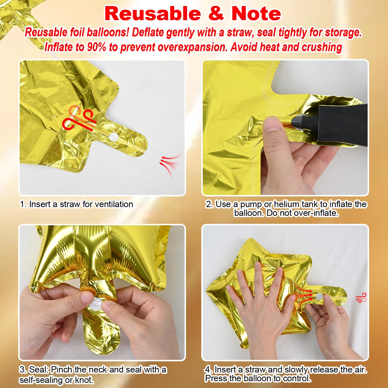 Froova Gold Foil Star Balloons Set - 22/18/10 Inch Metallic Stars for New Year, Baby Shower, Birthday Party Decorations