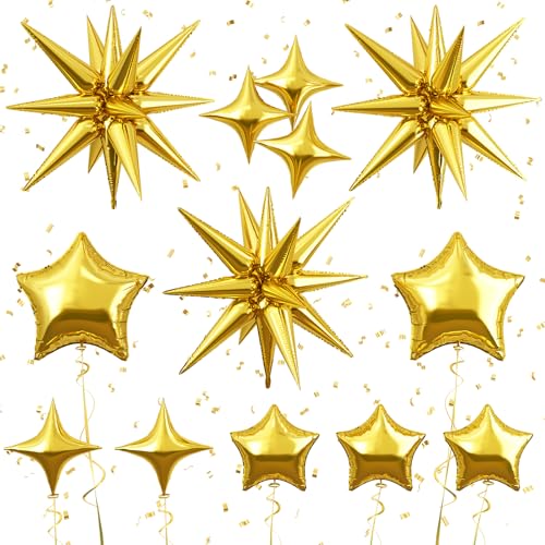Froova Gold Foil Star Balloons Set - 22/18/10 Inch Metallic Stars for New Year, Baby Shower, Birthday Party Decorations
