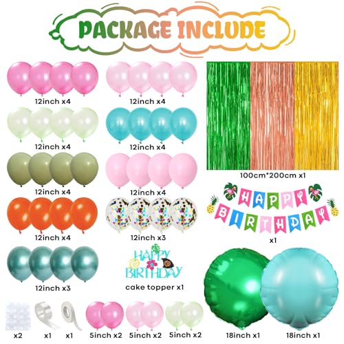 Froova Hawaiian Tropical Birthday Party Decorations Kit – 51-Piece Luau Set with Foil Curtain, Banner, Cake Topper, and Balloons