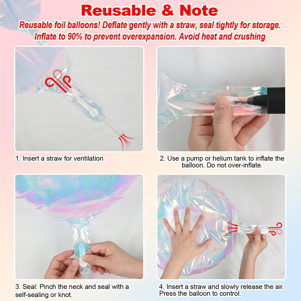 Froova Iridescent 4D Balloons Set – 7 Foil Balloons (22 & 10 Inch) for Party Decor